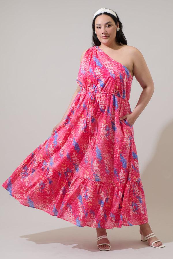 sugarlips Leah Abstract Elya One Shoulder Maxi Dress Curve