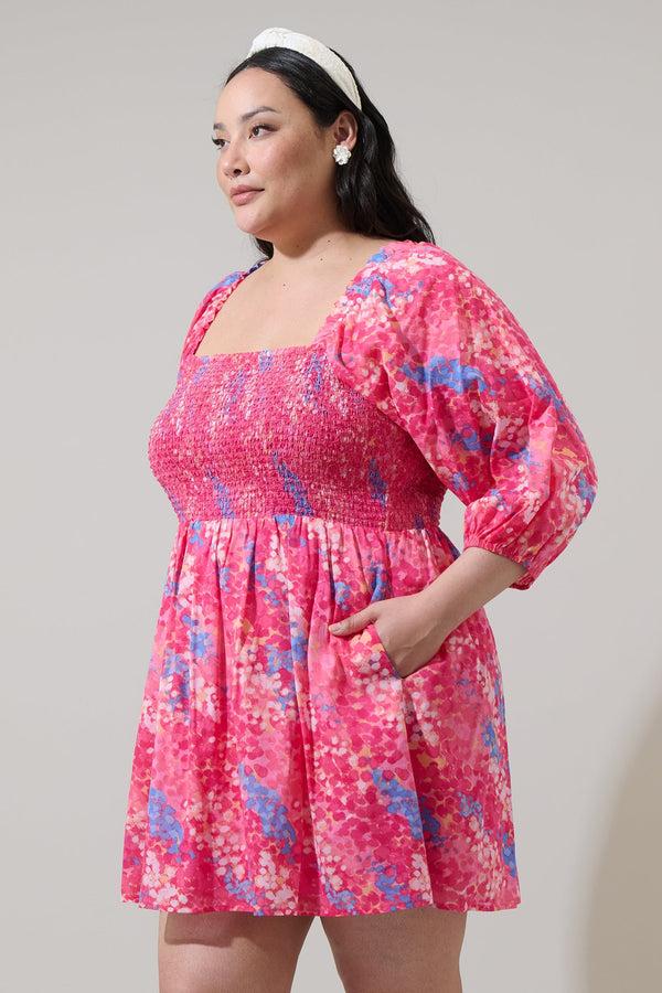 Sugarlips Leah Abstract Niko Smocked Mini Dress Curve
