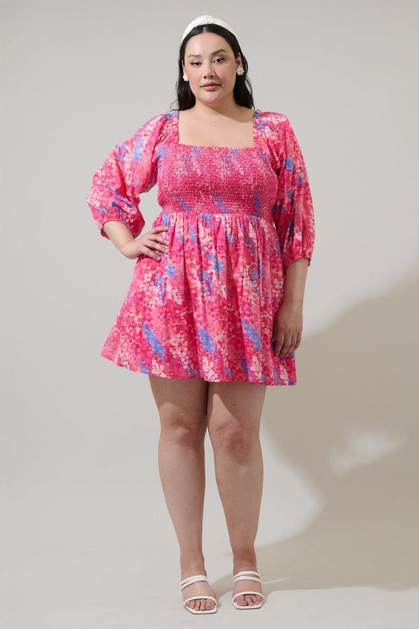 Sugarlips Leah Abstract Niko Smocked Mini Dress Curve