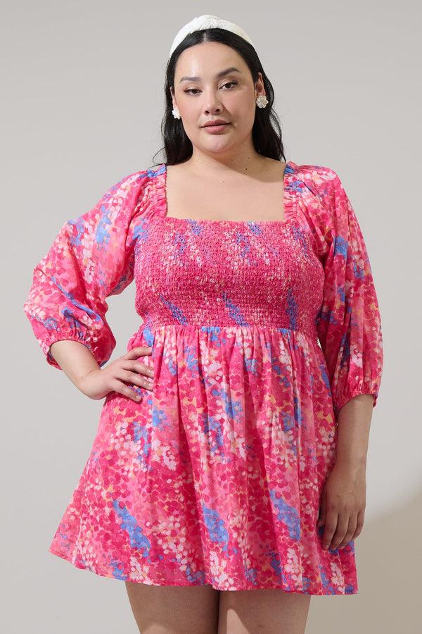 sugarlips Leah Abstract Niko Smocked Mini Dress Curve