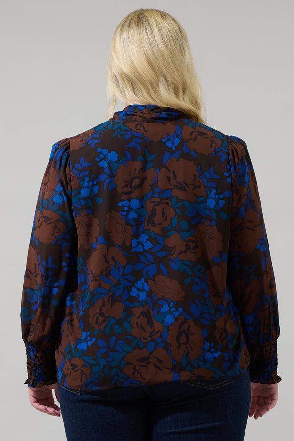 Sugarlips Lebanon Floral Etienne Tie Neck Long Sleeve Blouse Curve