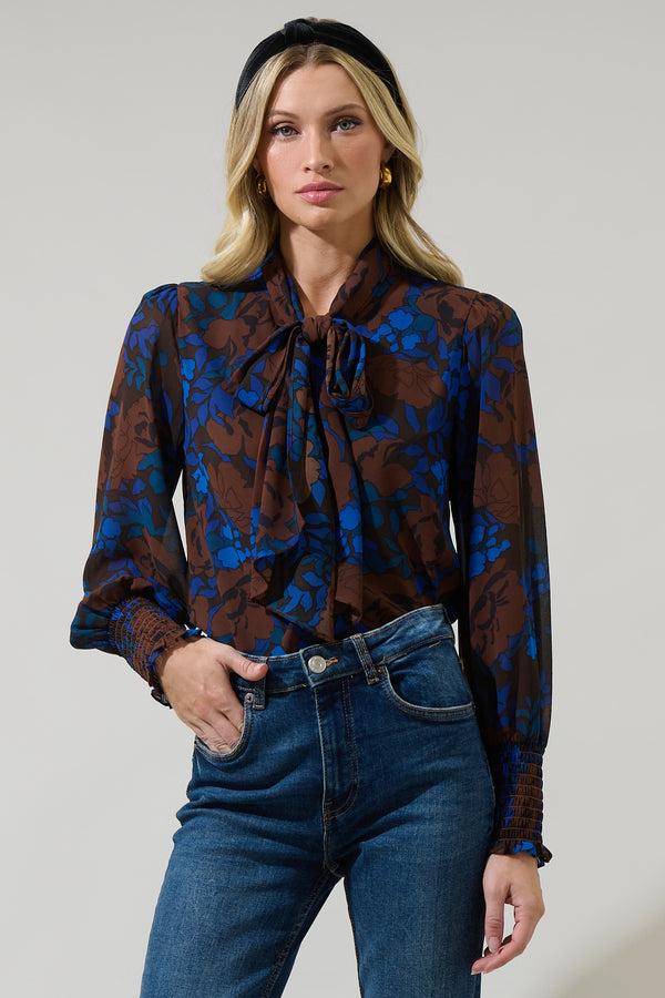 Sugarlips Lebanon Floral Etienne Tie Neck Long Sleeve Blouse