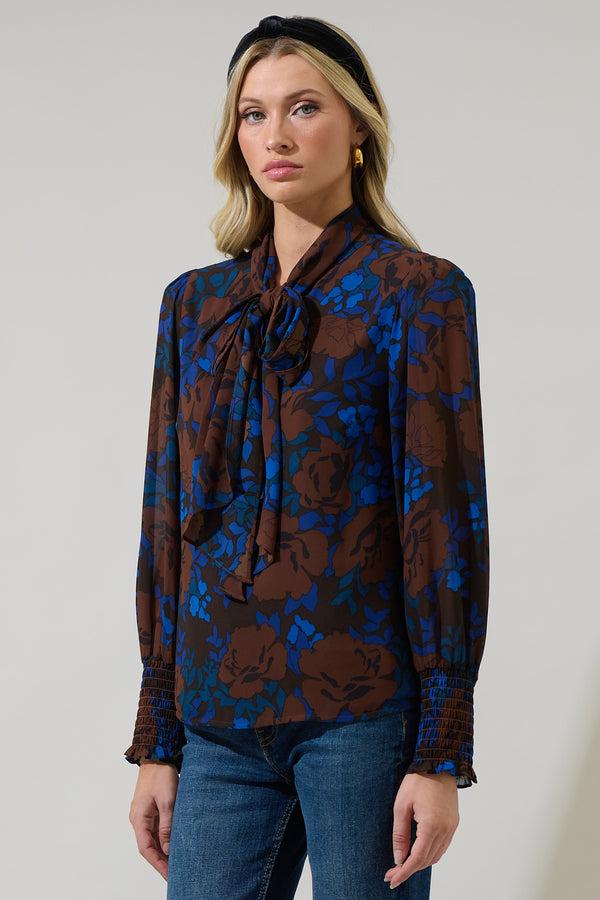 Sugarlips Lebanon Floral Etienne Tie Neck Long Sleeve Blouse