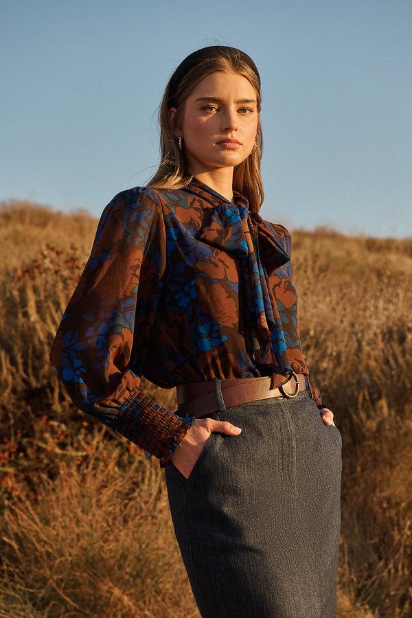 sugarlips Lebanon Floral Etienne Tie Neck Long Sleeve Blouse