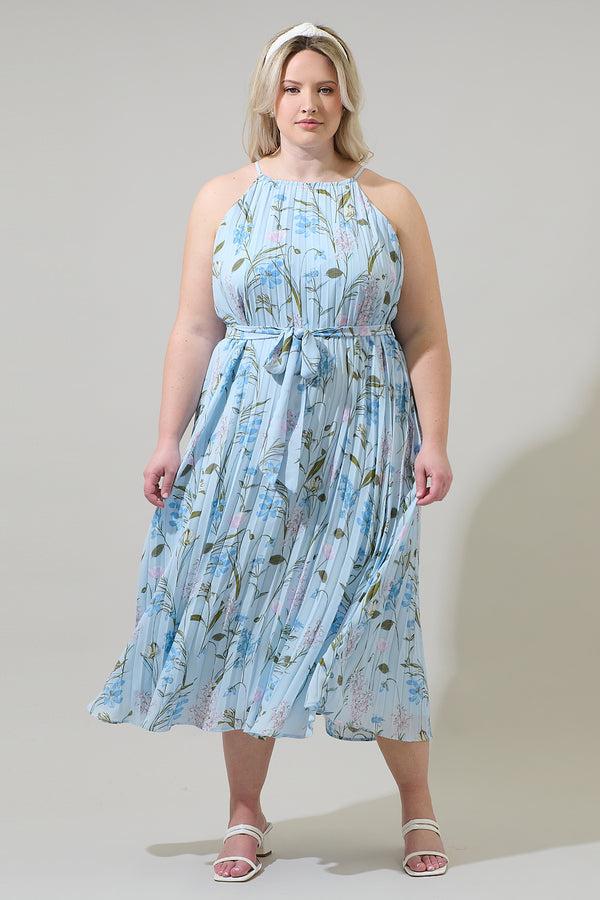 sugarlips Leida Floral Maly Pleated Midi Dress Curve