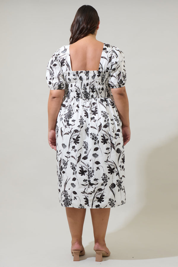 Sugarlips Leiden Floral Delfi Smocked Midi Dress Curve