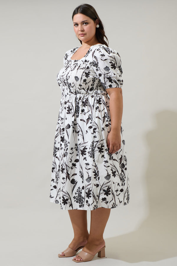 Sugarlips Leiden Floral Delfi Smocked Midi Dress Curve