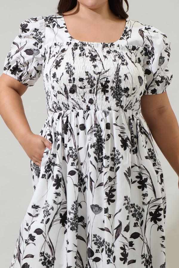 Sugarlips Leiden Floral Delfi Smocked Midi Dress Curve