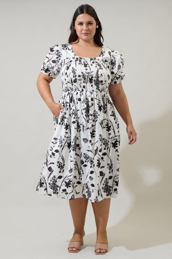 sugarlips Leiden Floral Delfi Smocked Midi Dress Curve