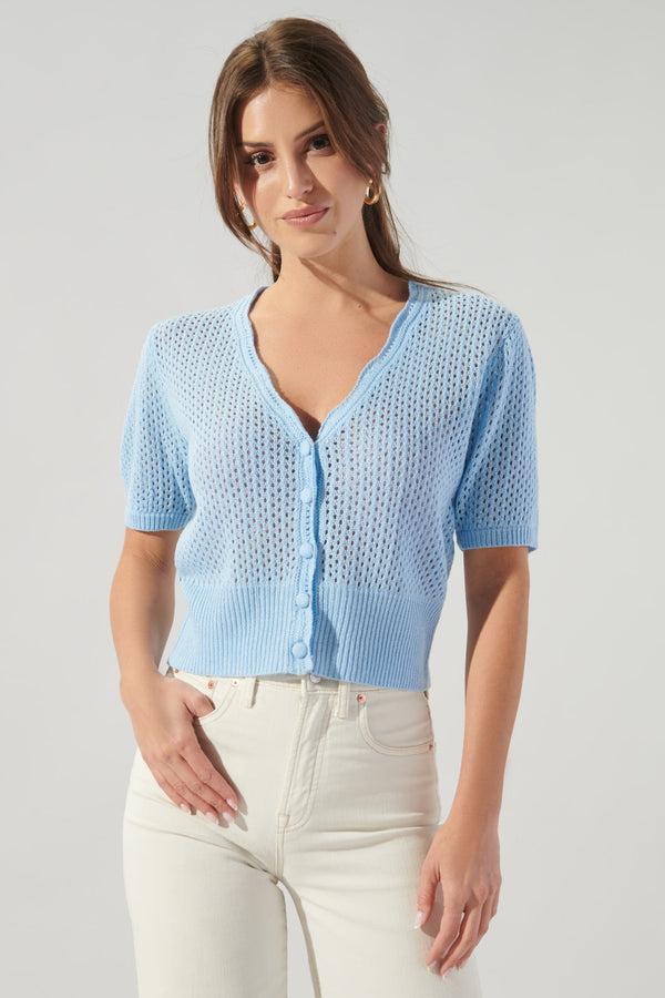 Sugarlips Leighton Short Sleeve Crochet Knit Cardigan
