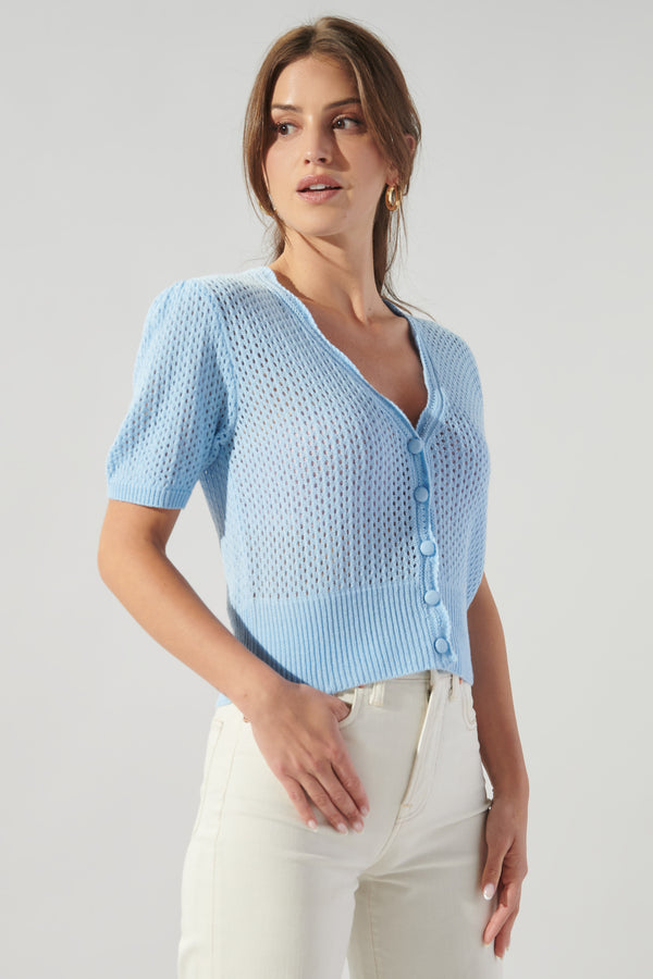 Sugarlips Leighton Short Sleeve Crochet Knit Cardigan
