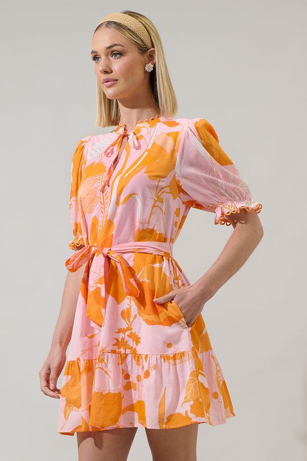 Sugarlips Lenira Floral Negin Split Neck Mini Dress