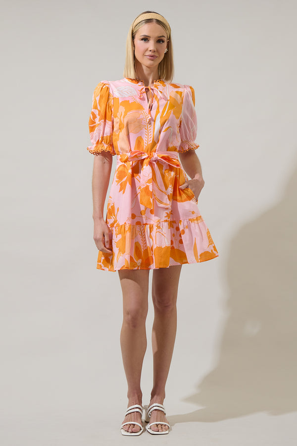 Sugarlips Lenira Floral Negin Split Neck Mini Dress