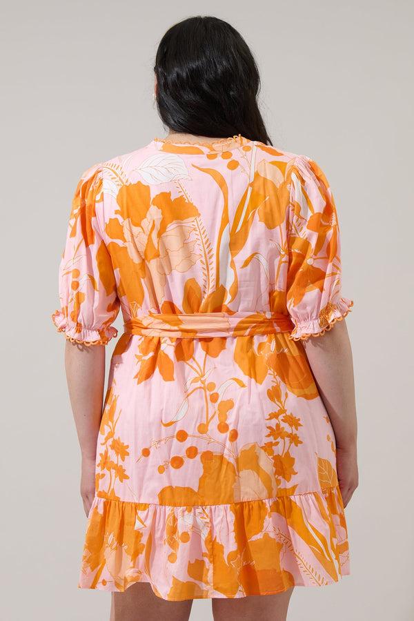 Sugarlips Lenira Floral Negin Split Neck Mini Dress Curve