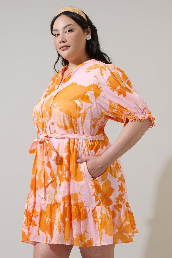Sugarlips Lenira Floral Negin Split Neck Mini Dress Curve