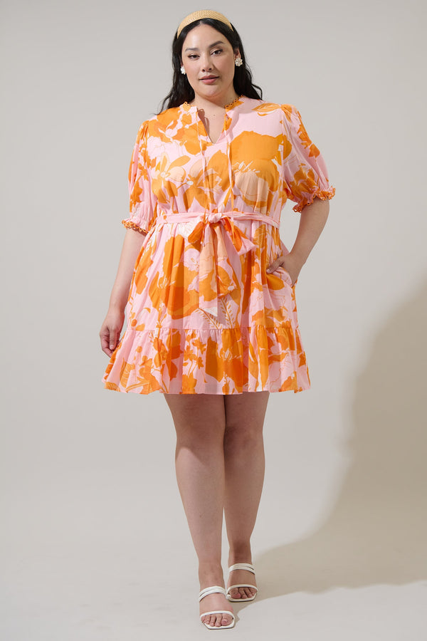 Sugarlips Lenira Floral Negin Split Neck Mini Dress Curve