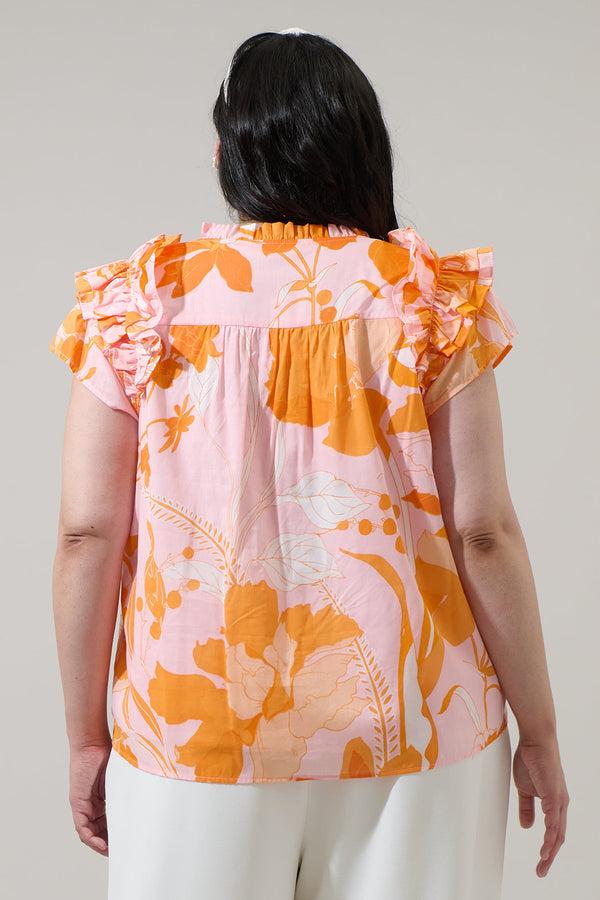 Sugarlips Lenira Floral Ramona Ruffle Split Neck Top Curve