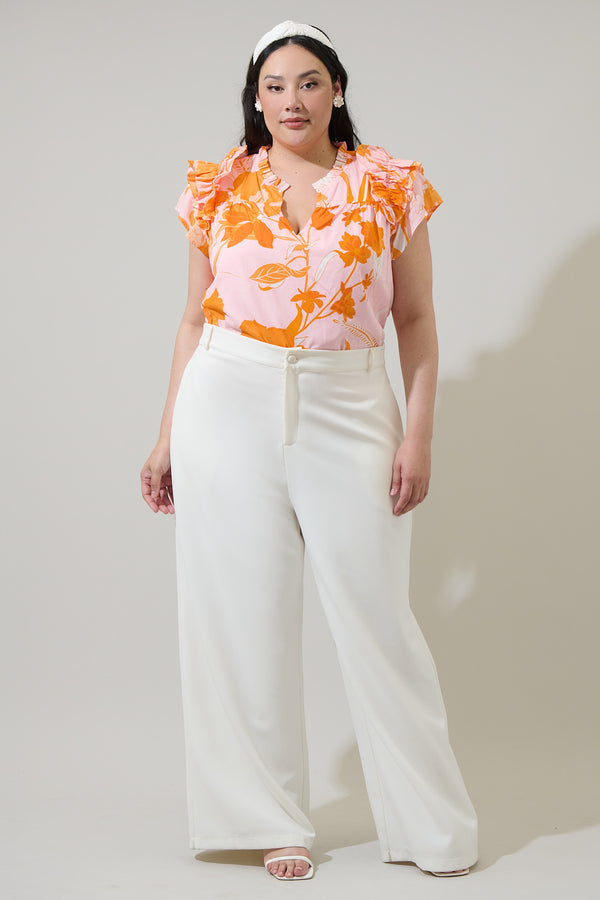 Sugarlips Lenira Floral Ramona Ruffle Split Neck Top Curve