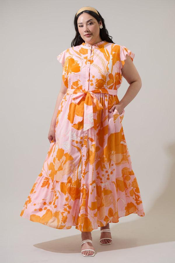 sugarlips Lenira Floral Riah Button Down Maxi Dress Curve