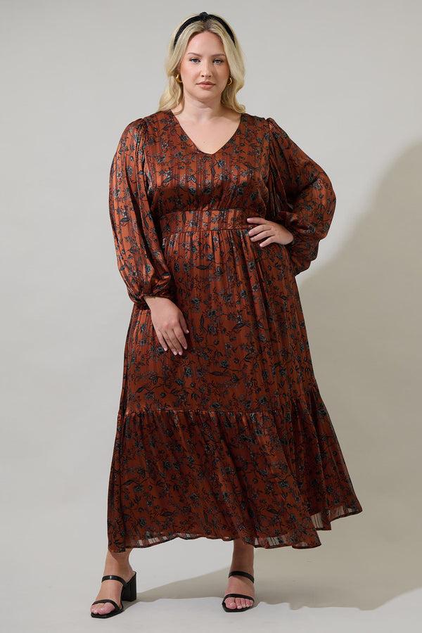 sugarlips Leoben Floral Kent Long Sleeve Maxi Dress Curve