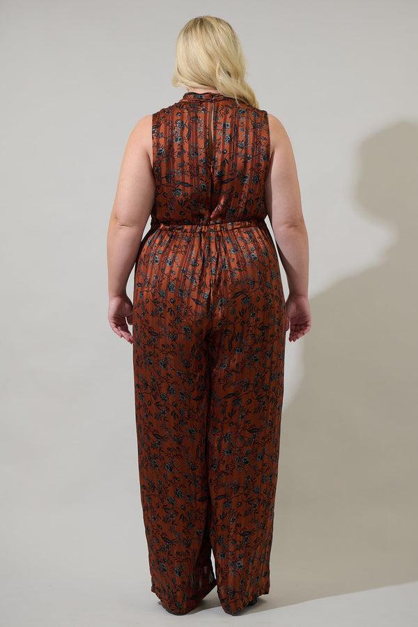 Sugarlips Leoben Floral Siren Drape Neck Jumpsuit Curve