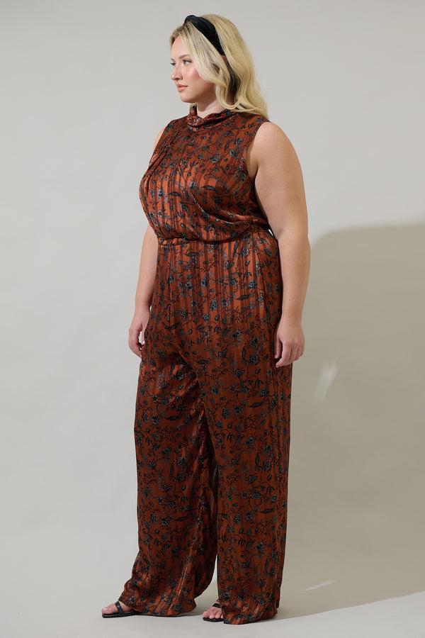 Sugarlips Leoben Floral Siren Drape Neck Jumpsuit Curve