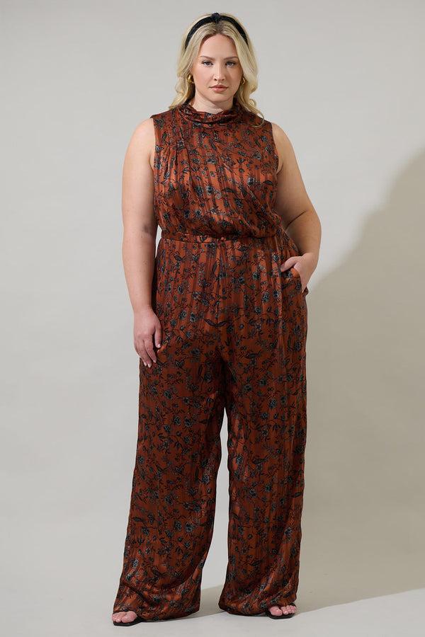 sugarlips Leoben Floral Siren Drape Neck Jumpsuit Curve