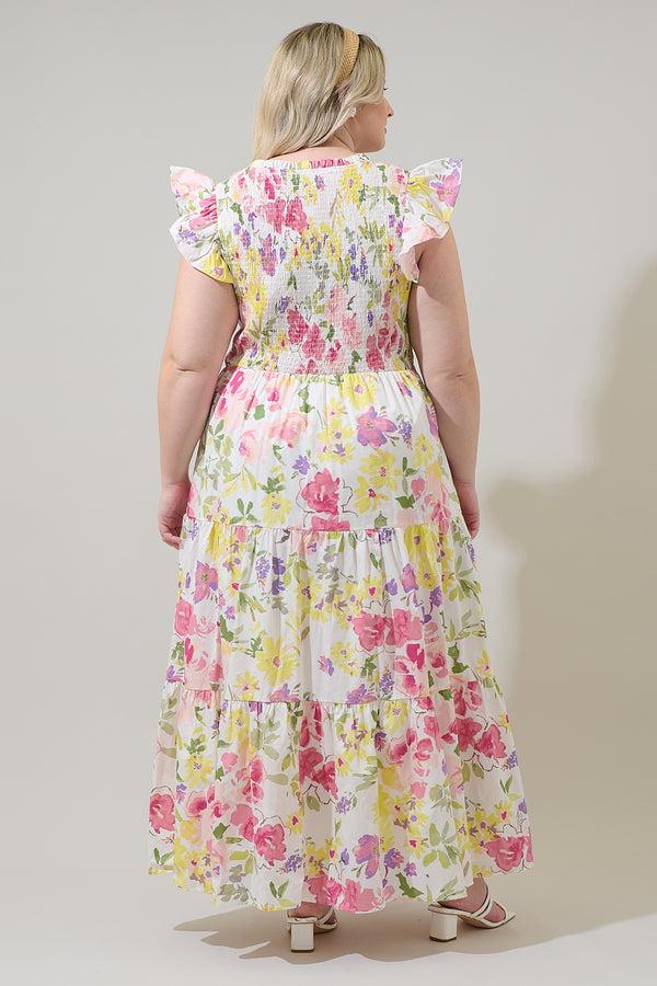 Sugarlips Leonie Floral Sunfire Tiered Midi Dress Curve