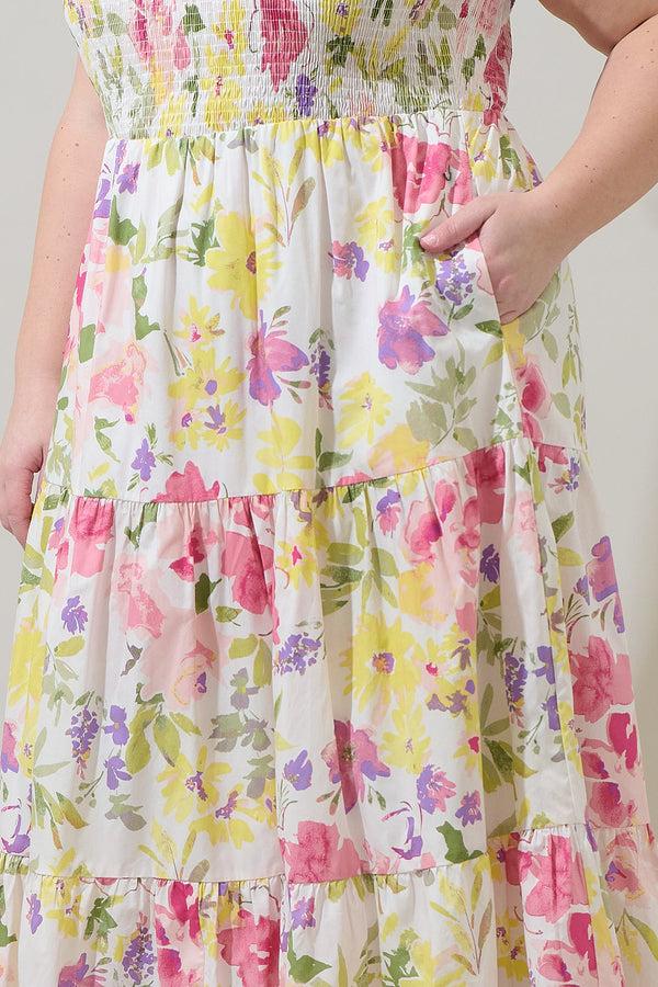 Sugarlips Leonie Floral Sunfire Tiered Midi Dress Curve