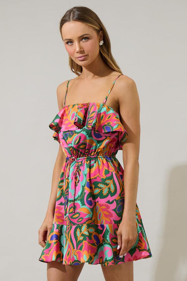 Sugarlips Lilia Tropical Convertible Ruffle Mini Dress