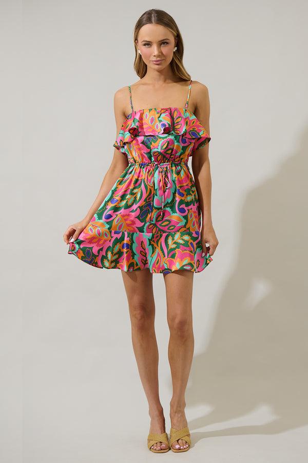Sugarlips Lilia Tropical Convertible Ruffle Mini Dress
