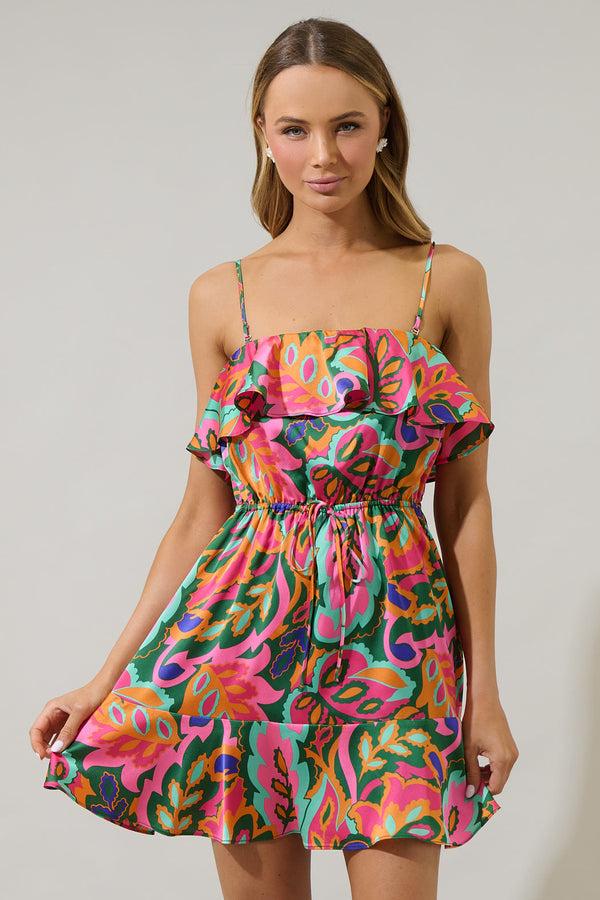 sugarlips Lilia Tropical Convertible Ruffle Mini Dress