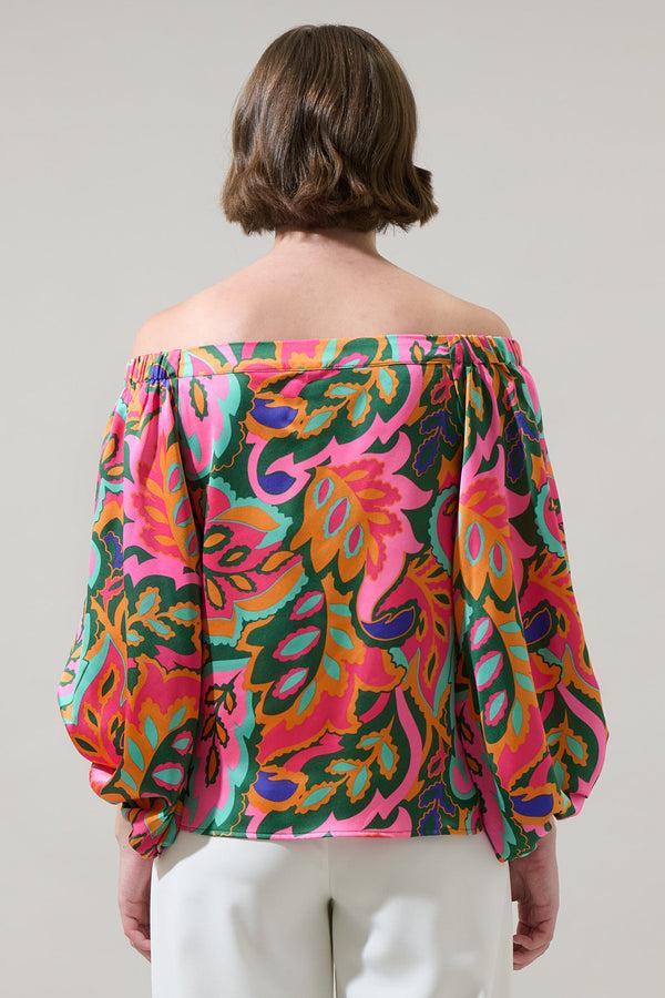 Sugarlips Lilia Tropical Floral Off The Shoulder Balloon Sleeve Top
