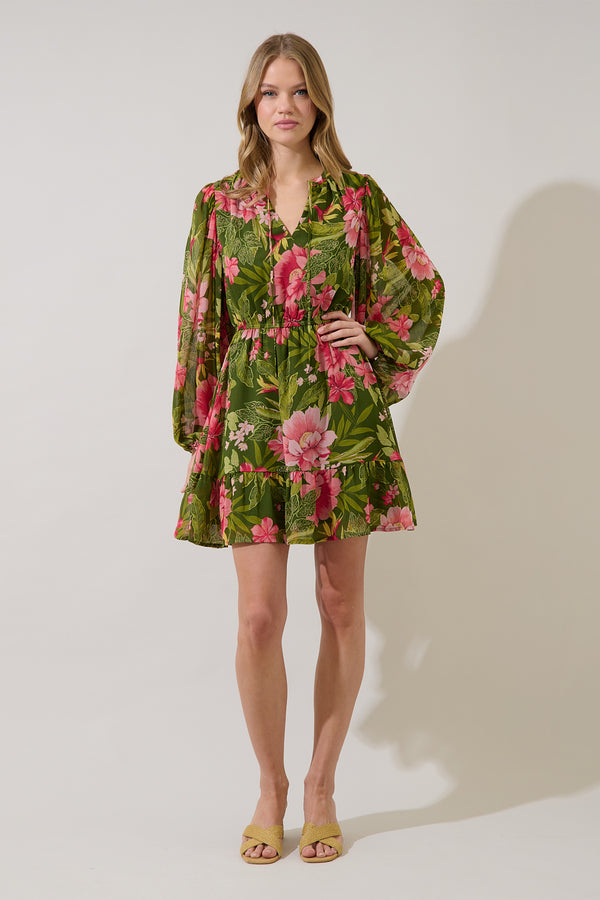 Sugarlips Lilikoi Floral Paxton Balloon Sleeve Mini Dress
