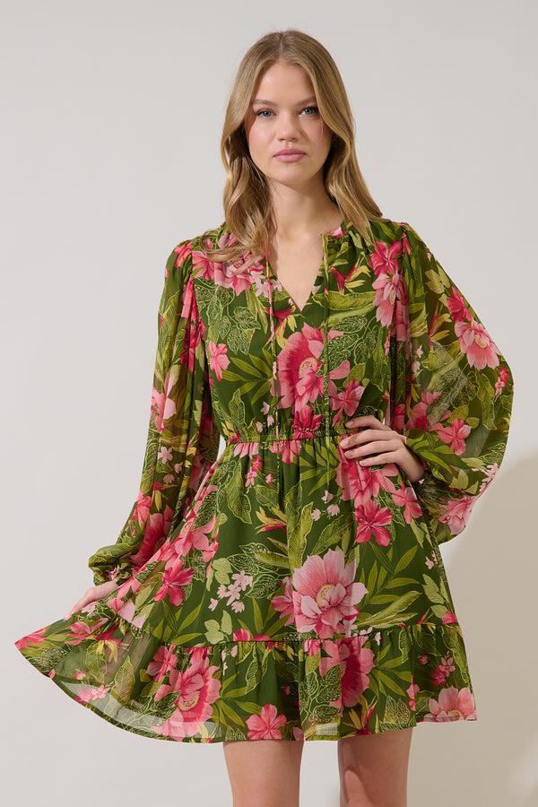 sugarlips Lilikoi Floral Paxton Balloon Sleeve Mini Dress