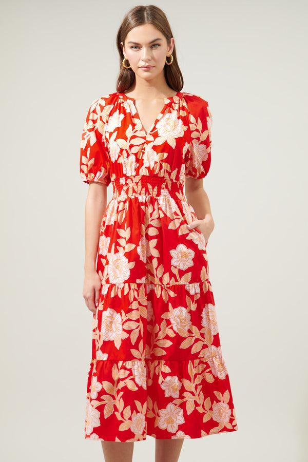 Sugarlips Lilo Tropics Hacienda Puff Sleeve Midi Dress