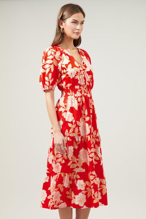Sugarlips Lilo Tropics Hacienda Puff Sleeve Midi Dress