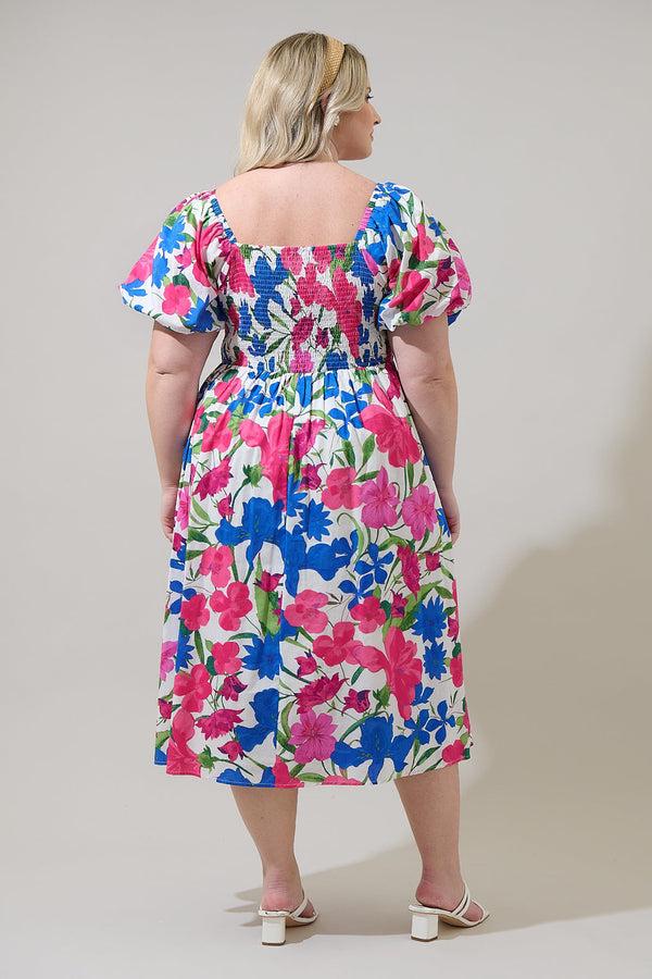 Sugarlips Liran Floral Maray Smocked Midi Dress Curve