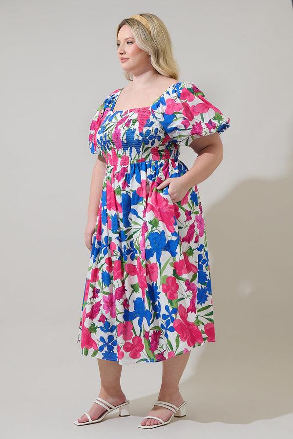 Sugarlips Liran Floral Maray Smocked Midi Dress Curve