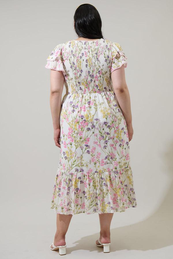 Sugarlips Lita Floral Patte Tiered Midi Dress Curve