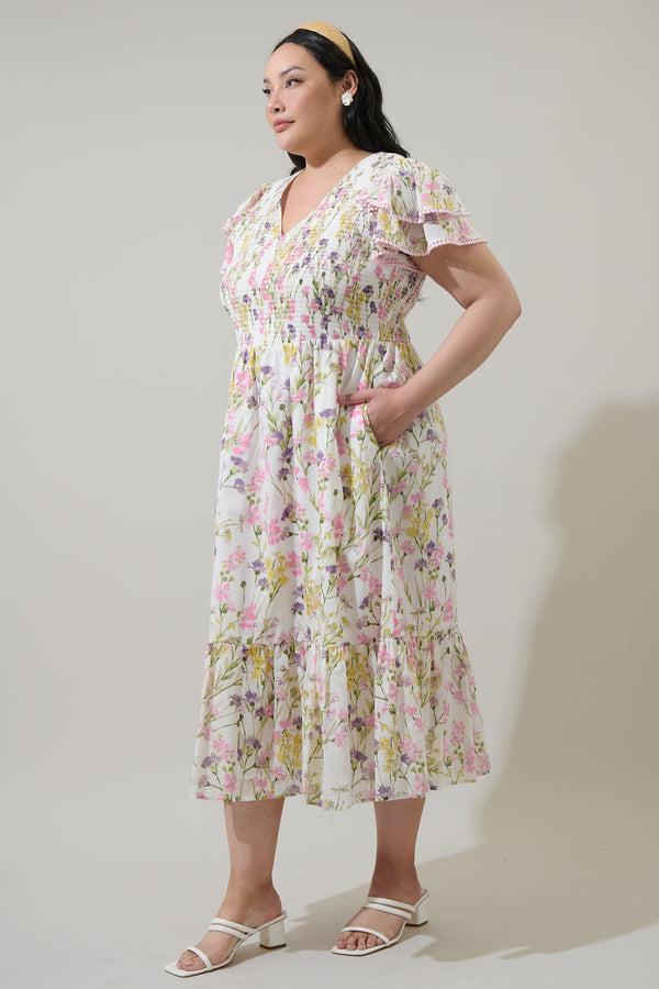 Sugarlips Lita Floral Patte Tiered Midi Dress Curve