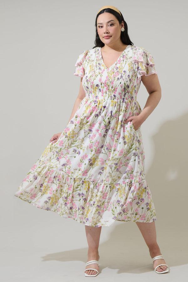 sugarlips Lita Floral Patte Tiered Midi Dress Curve