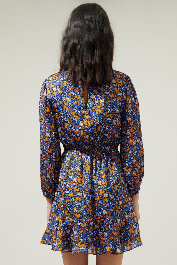 Sugarlips Lobelia Floral Satin Dolman Sleeve Mini Dress