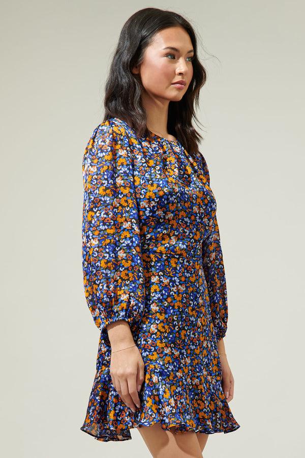Sugarlips Lobelia Floral Satin Dolman Sleeve Mini Dress