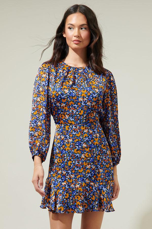sugarlips Lobelia Floral Satin Dolman Sleeve Mini Dress