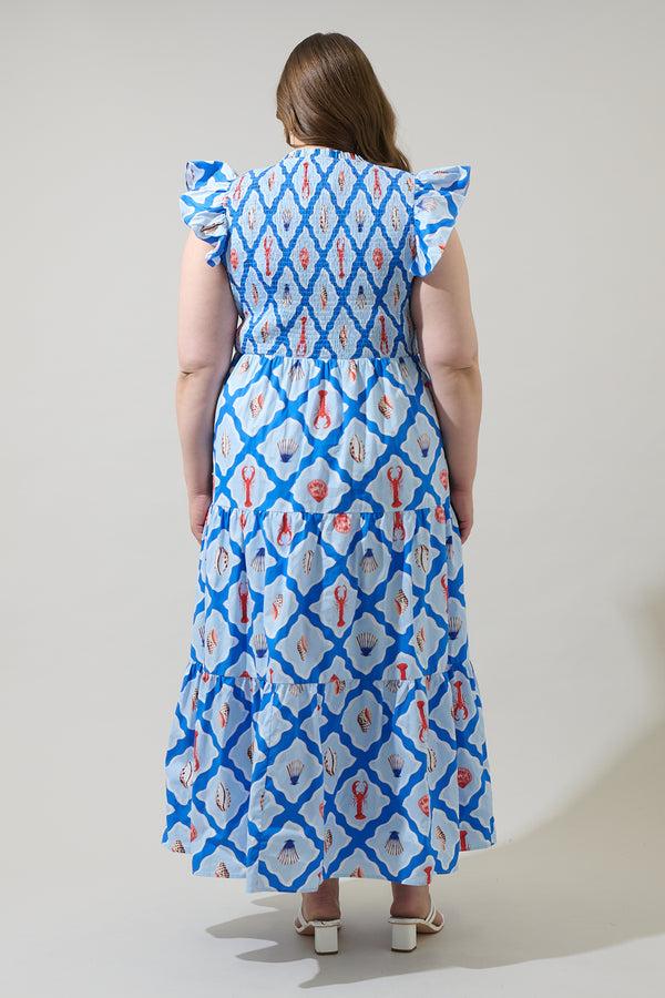 Sugarlips Lobster Bay Sunfire Tiered Midi Dress Curve