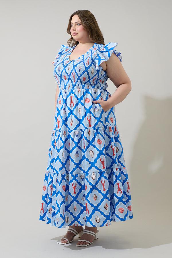 Sugarlips Lobster Bay Sunfire Tiered Midi Dress Curve