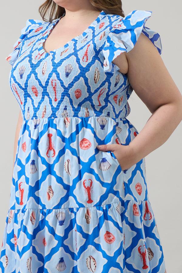 Sugarlips Lobster Bay Sunfire Tiered Midi Dress Curve