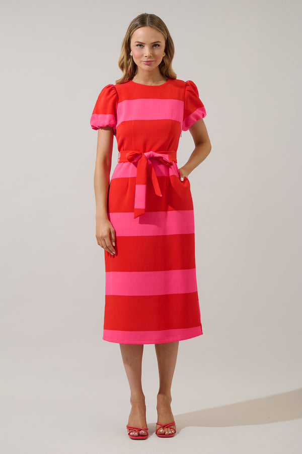 Sugarlips Lolli Stripe Senidy Puff Sleeve Midi Dress