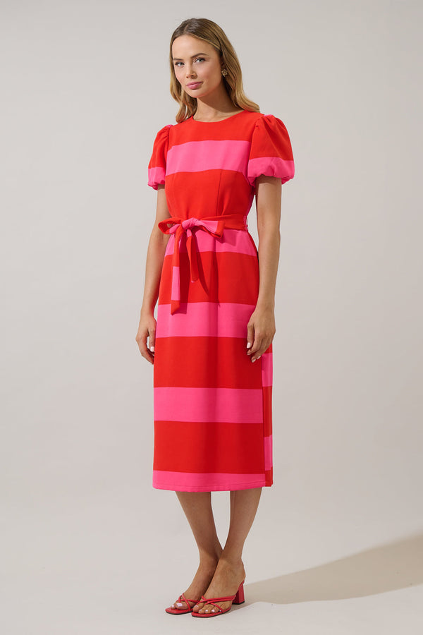 Sugarlips Lolli Stripe Senidy Puff Sleeve Midi Dress
